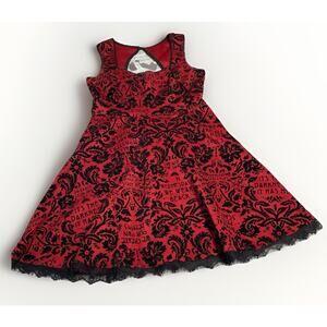 American Horror Story - Women's Flocked Damask Gothic Quote Dress Red Black Sz M
